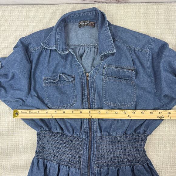 J Gee Women's Dress 3/4 Sleeve Smocked Elastic Waist Blue Size M - Picture 6 of 8